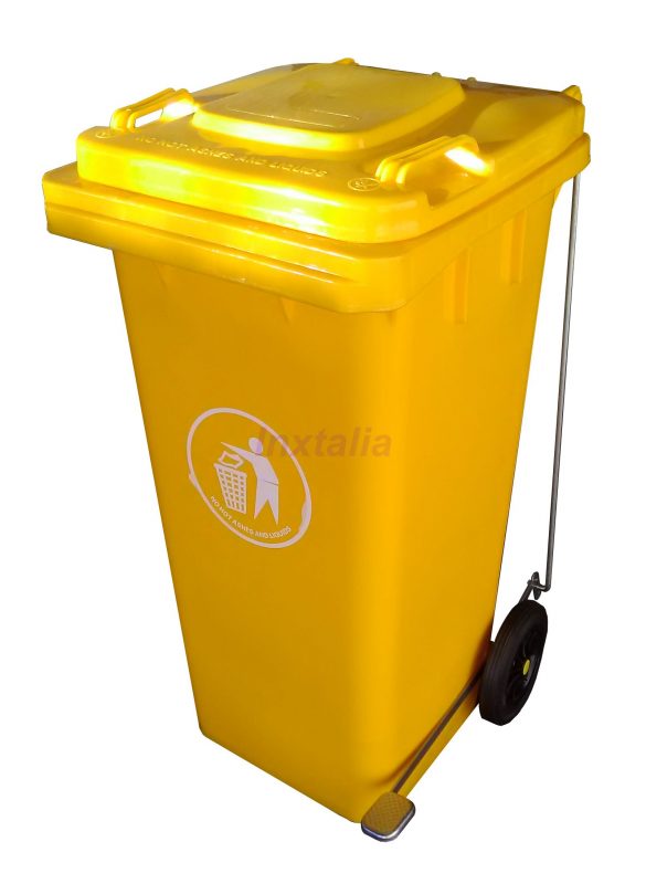 Contenedor plástico amarillo tapa a pedal 120 L. – Inxtalia