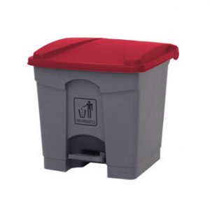 Papelera Pedal 30 L. Abs Cubo Gris. Tapa En Rojo.